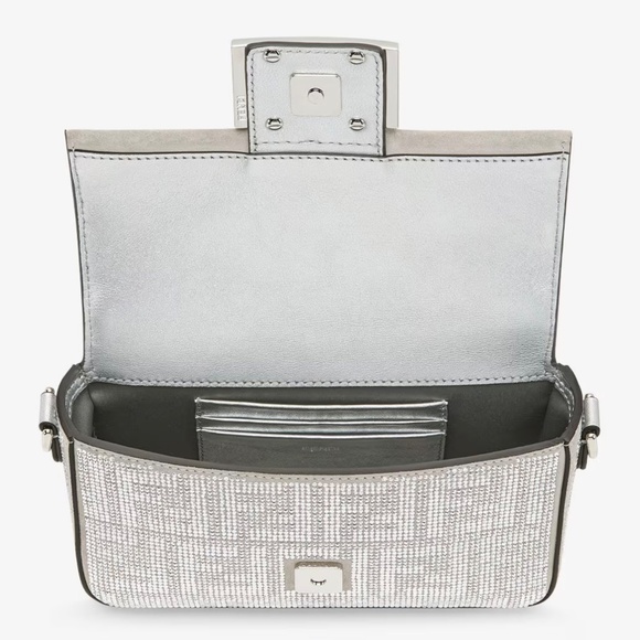 Fendi Baguette Mini Silver Crystal-Embellished Shoulder Bag With FF Motif - Picture 6 of 16